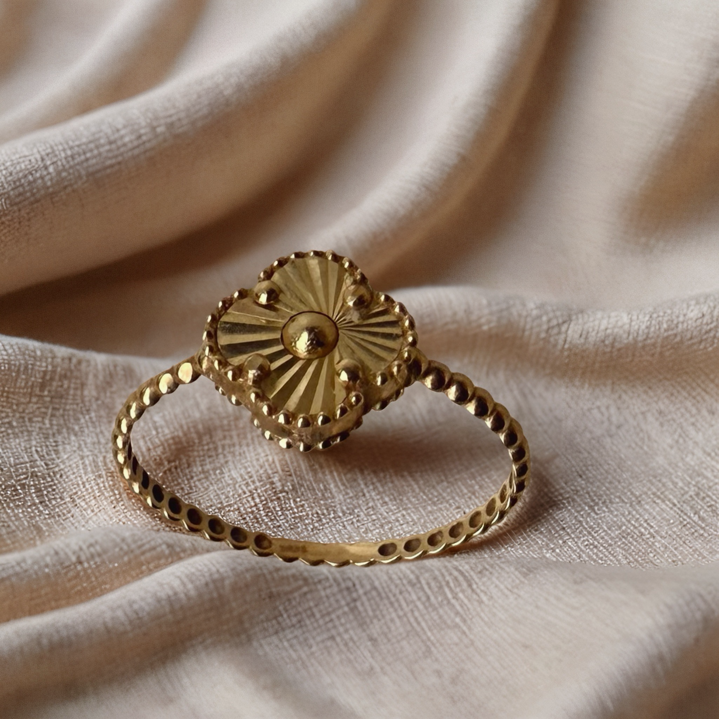 Gold Beaded Clover Ring