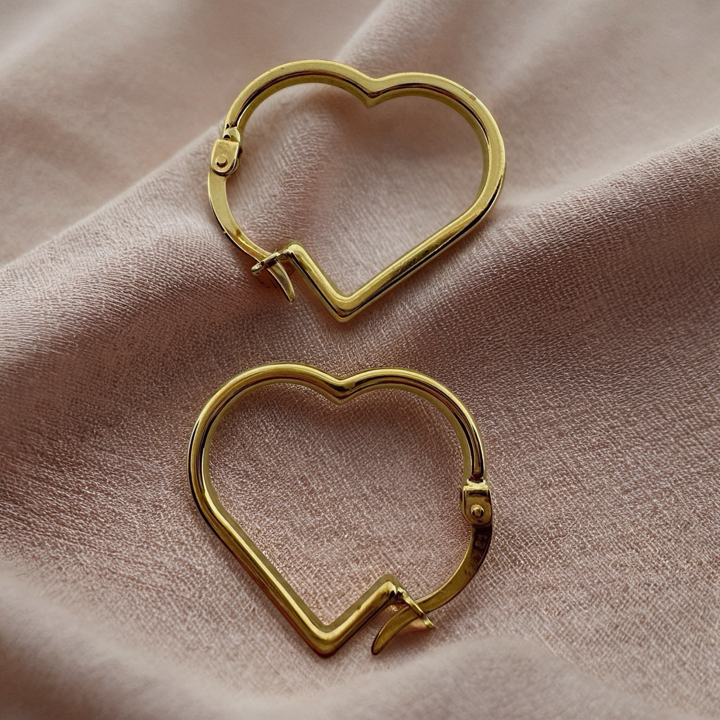 Gold Open Heart Hoop Earrings