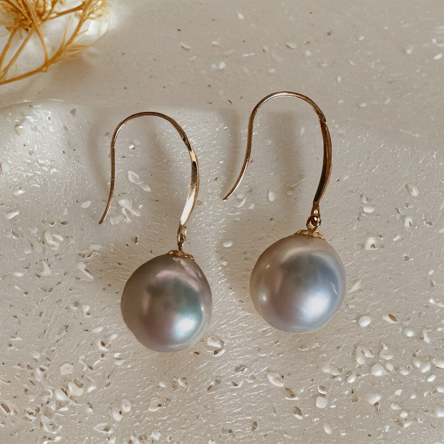 Grey South Sea Pearl Earrings – 18K Solid Gold
