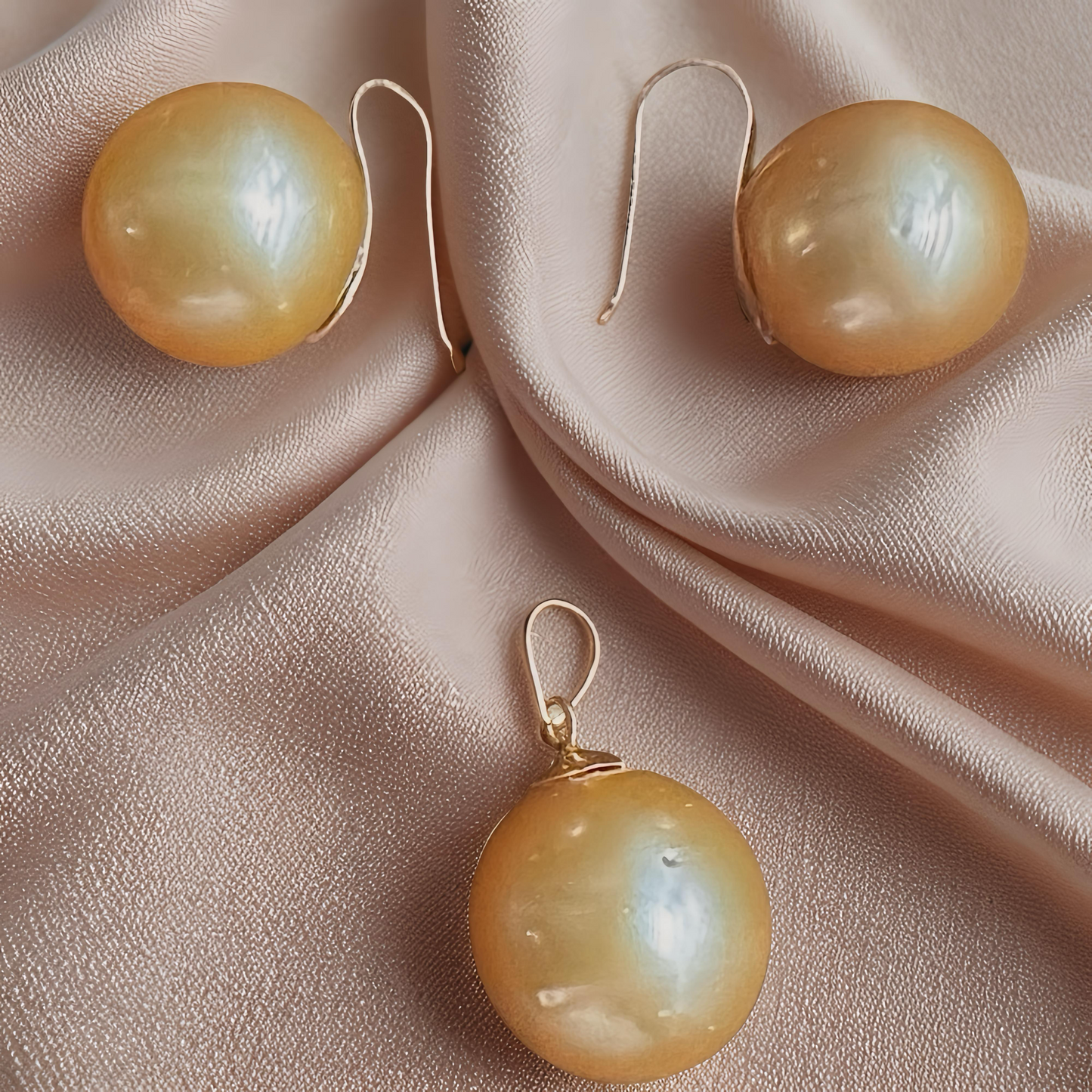 Deep Golden South Sea Pearl Jewelry Set – 14K Solid Gold