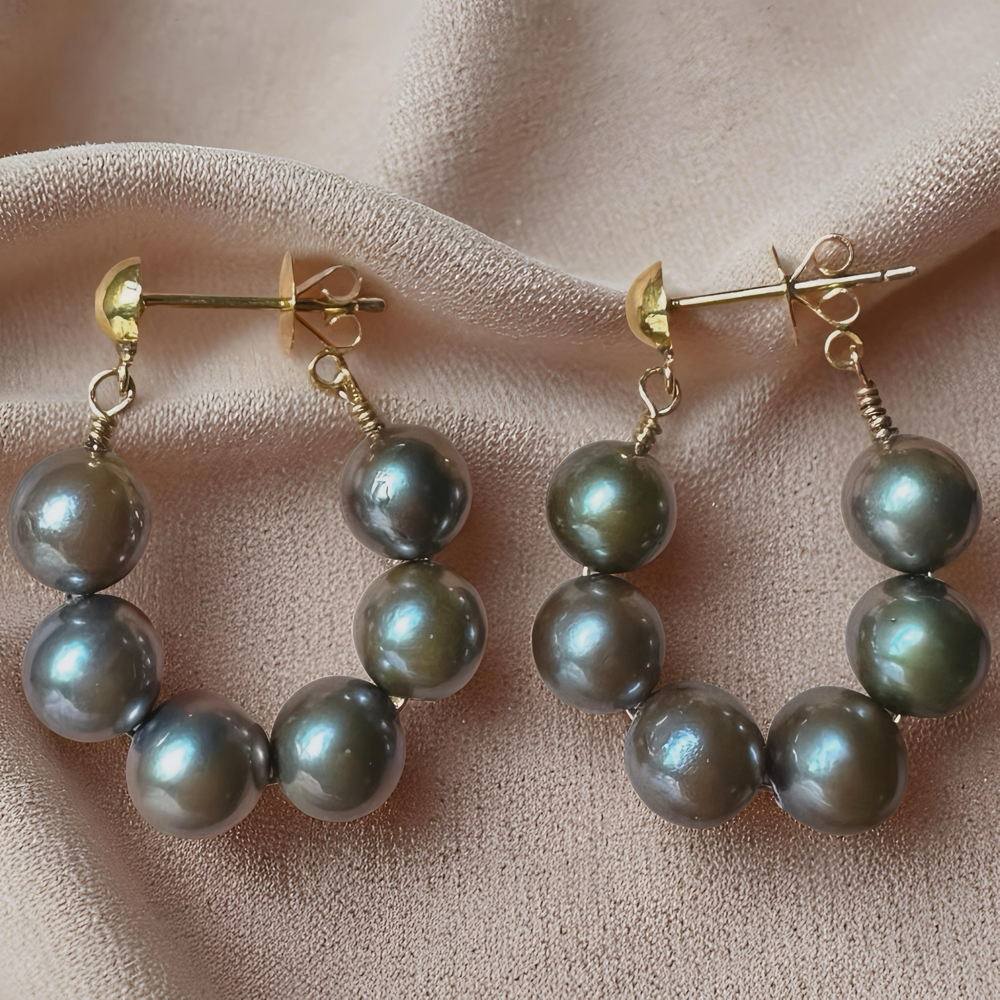 Pistachio South Sea Pearl Hoop Earrings – 14K Solid Gold