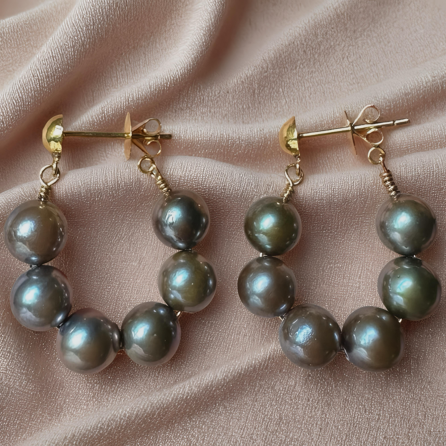 Pistachio South Sea Pearl Hoop Earrings – 14K Solid Gold