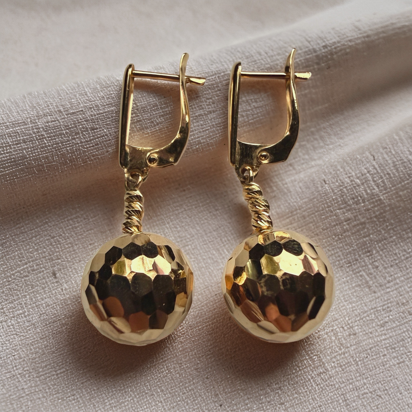Gold Hammered Ball Drop Earrings