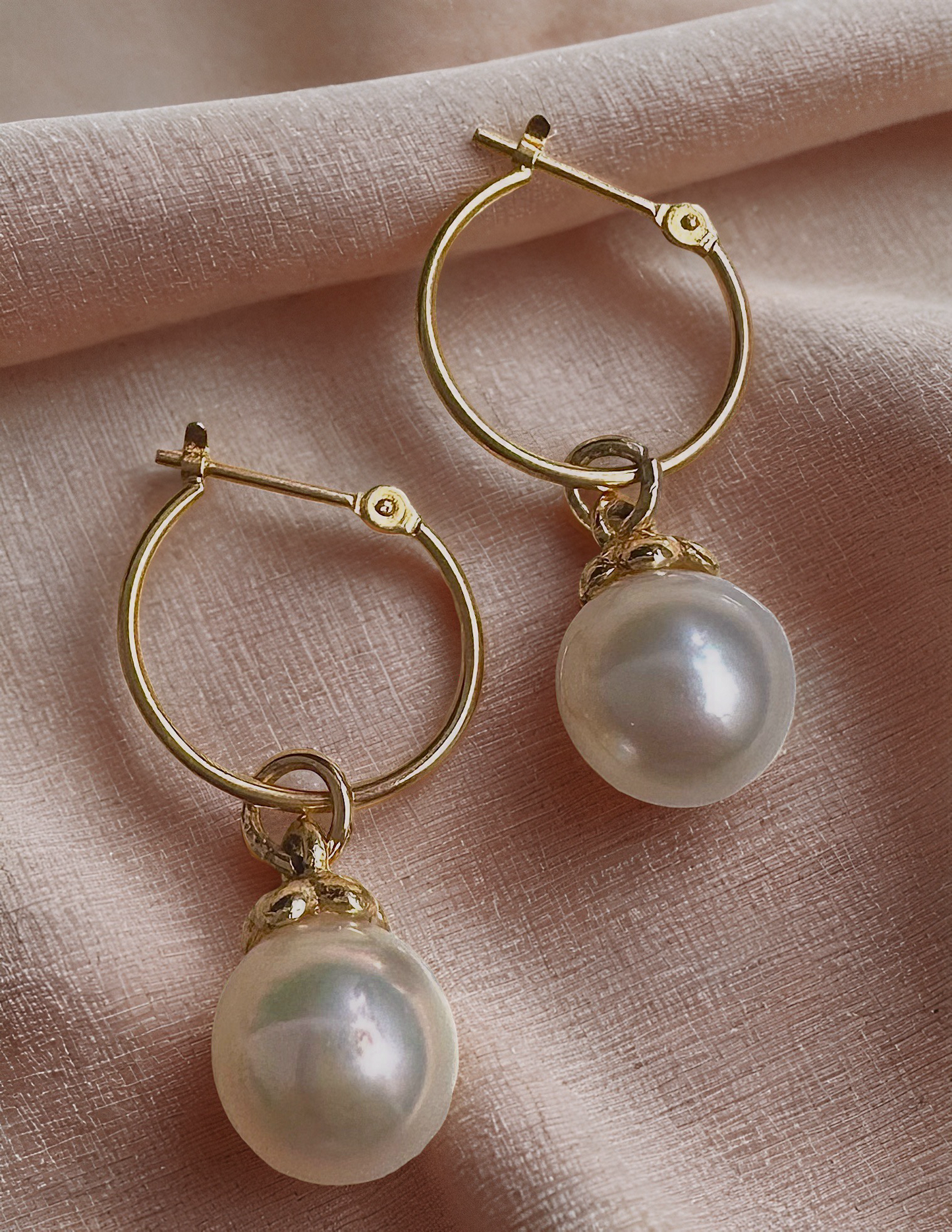 White South Sea Pearl Earrings – 18K Solid Gold Hoops
