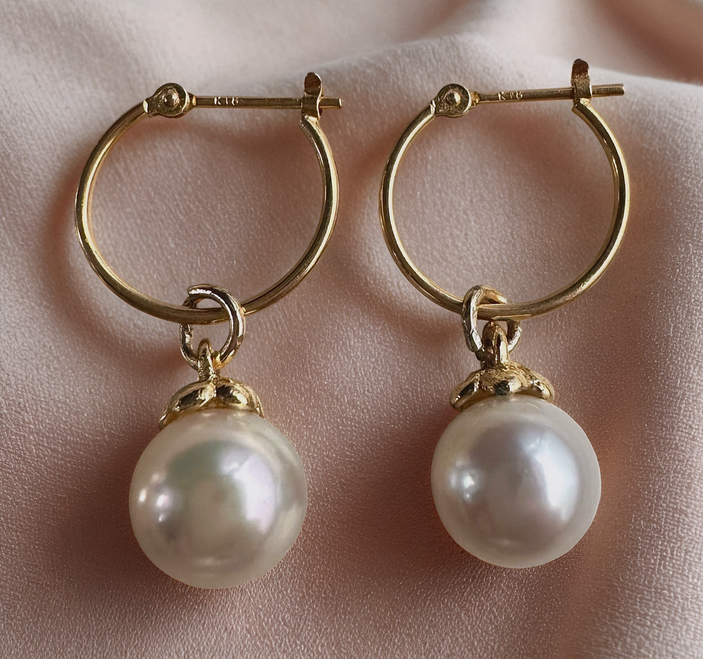 White South Sea Pearl Earrings – 18K Solid Gold Hoops