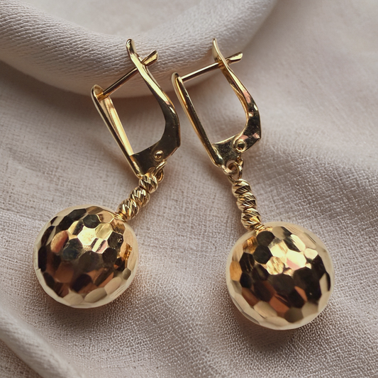 Gold Hammered Ball Drop Earrings