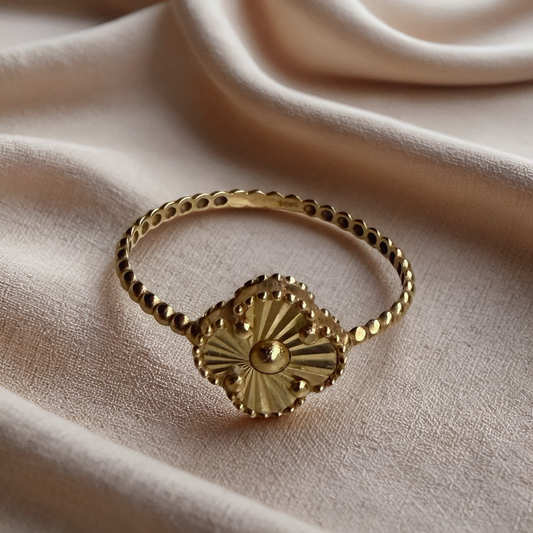 Gold Beaded Clover Ring