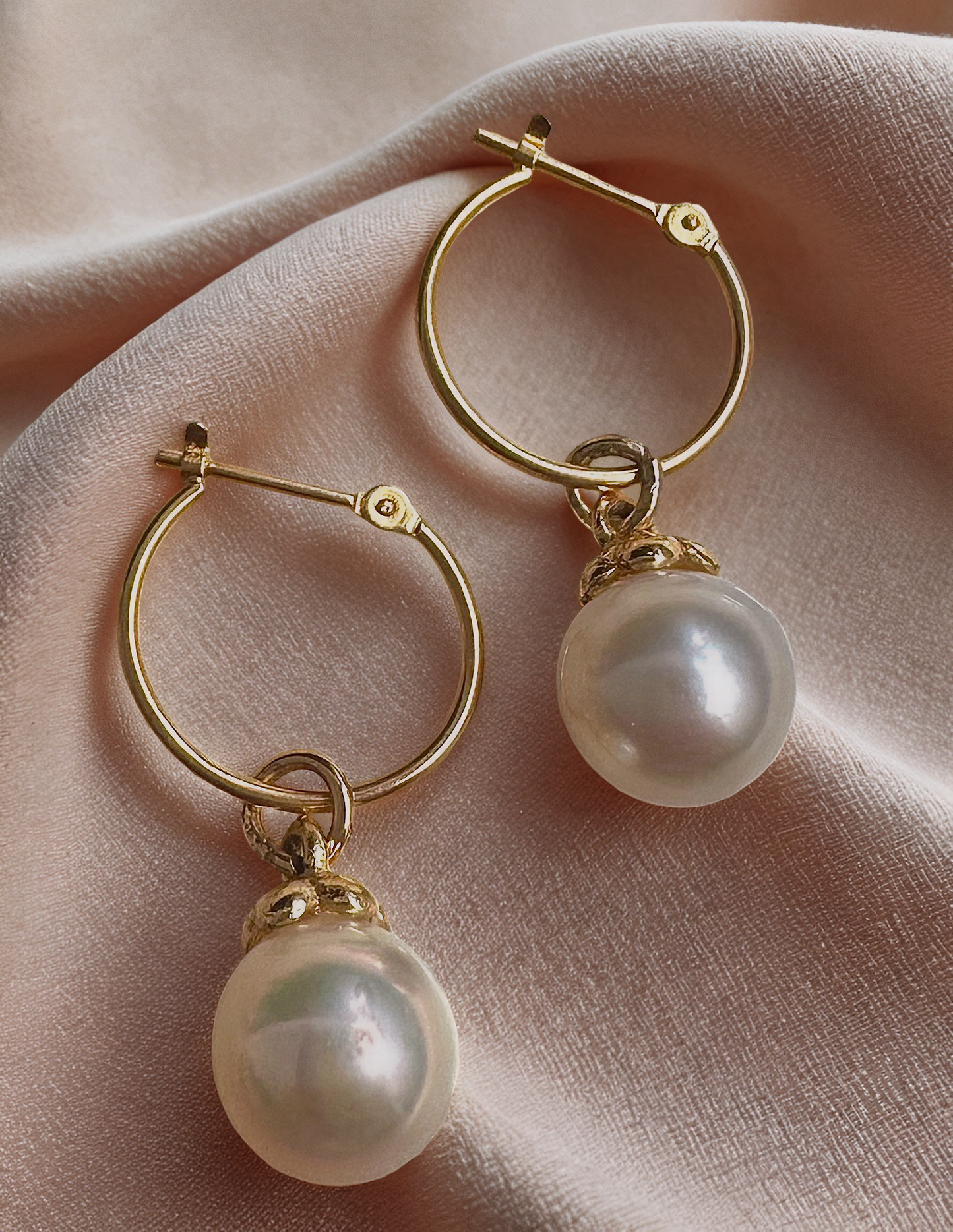 White South Sea Pearl Earrings – 18K Solid Gold Hoops