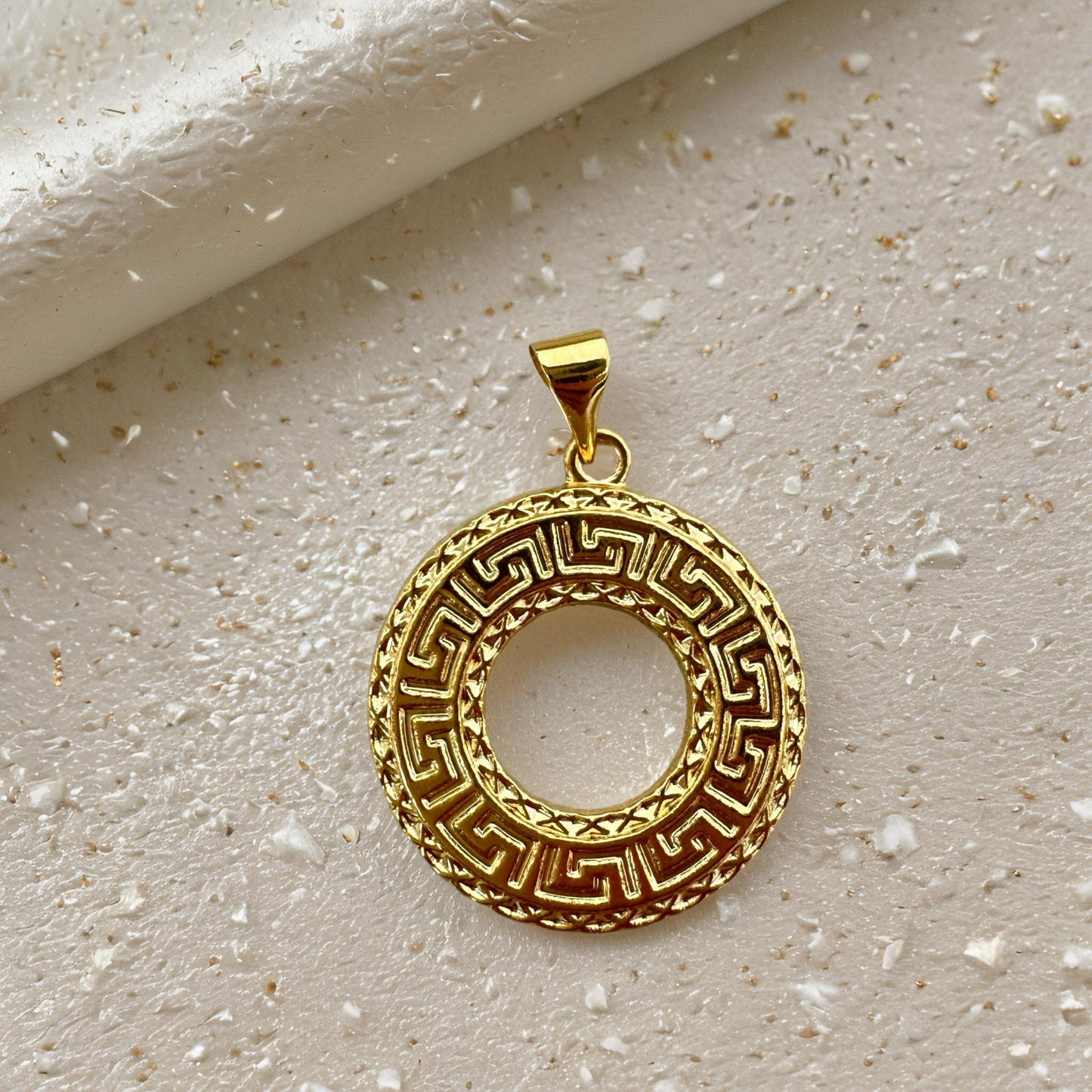 Elegant Greek Key Circle Pendant