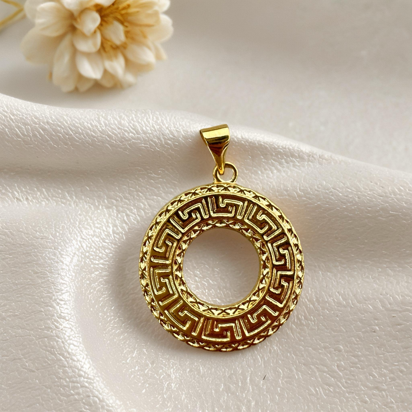 Elegant Greek Key Circle Pendant
