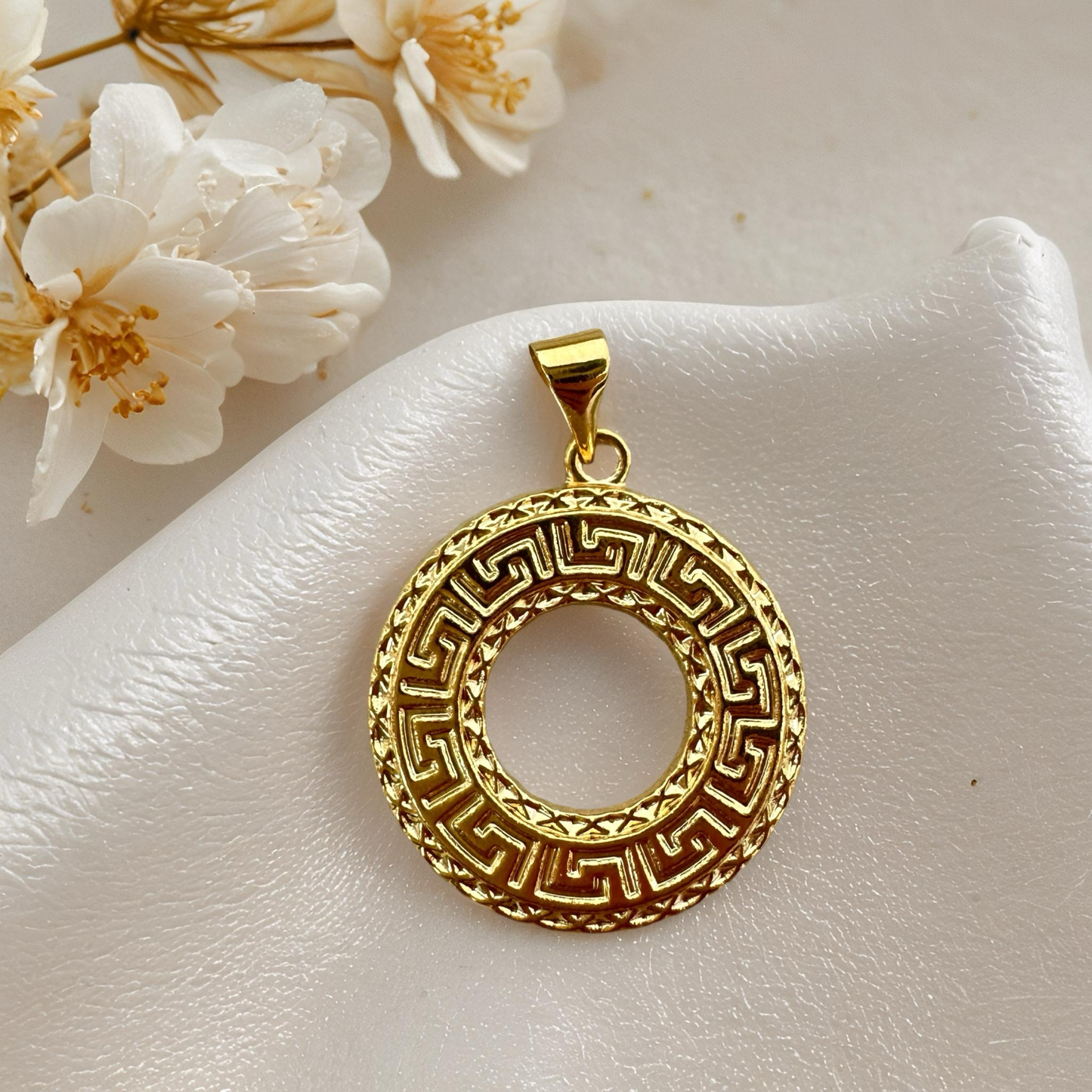 Elegant Greek Key Circle Pendant