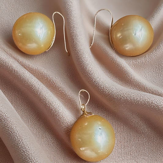 Deep Golden South Sea Pearl Jewelry Set – 14K Solid Gold