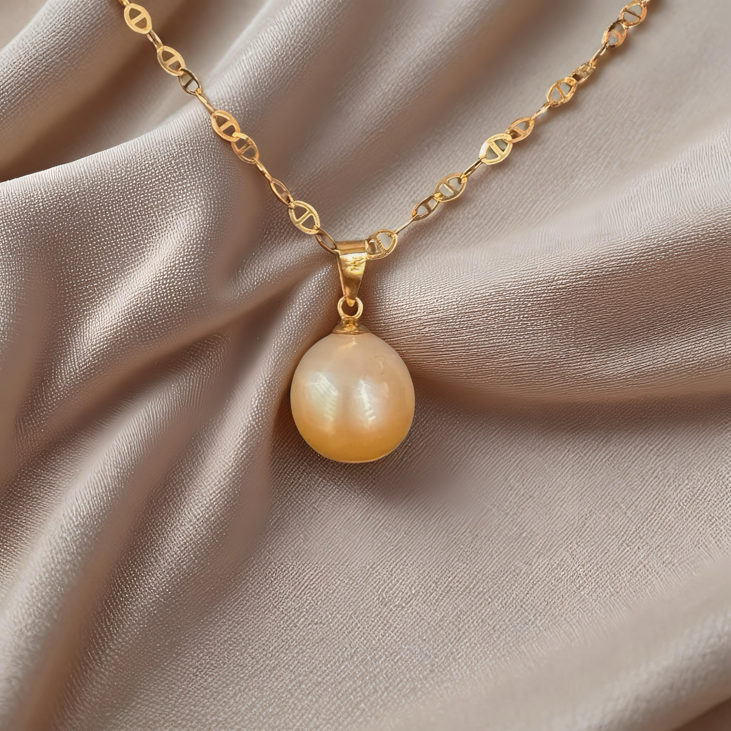 Champagne South Sea Pearl Necklace – 14K/18K Solid Gold